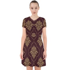 Vector Gold Ornament Pattern Seamless Damask Adorable In Chiffon Dress by Pakjumat