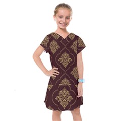 Vector Gold Ornament Pattern Seamless Damask Kids  Drop Waist Dress by Pakjumat