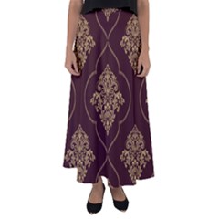 Vector Gold Ornament Pattern Seamless Damask Flared Maxi Skirt