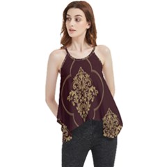 Vector Gold Ornament Pattern Seamless Damask Flowy Camisole Tank Top by Pakjumat