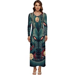 Dragon Art Long Sleeve Longline Maxi Dress by Pakjumat