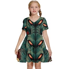 Dragon Art Kids  Short Sleeve Tiered Mini Dress by Pakjumat