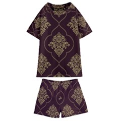 Vector Gold Ornament Pattern Seamless Damask Kids  Swim T-shirt And Shorts Set by Pakjumat