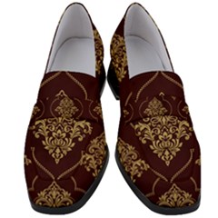 Vector Gold Ornament Pattern Seamless Damask Women s Chunky Heel Loafers by Pakjumat