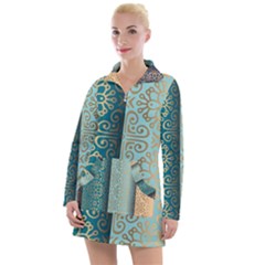 Gold Pattern Texture Golden Ornament Women s Long Sleeve Casual Dress by Pakjumat