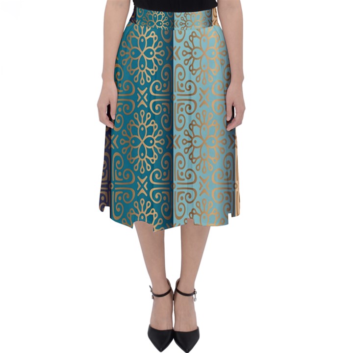 Gold Pattern Texture Golden Ornament Classic Midi Skirt