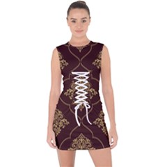 Vector Gold Ornament Pattern Seamless Damask Lace Up Front Bodycon Dress by Pakjumat