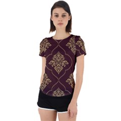 Vector Gold Ornament Pattern Seamless Damask Back Cut Out Sport T-shirt by Pakjumat