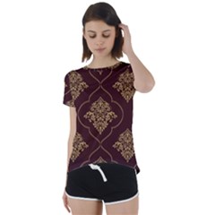 Vector Gold Ornament Pattern Seamless Damask Short Sleeve Open Back T-shirt by Pakjumat