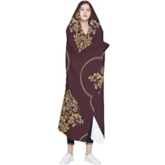 Vector Gold Ornament Pattern Seamless Damask Wearable Blanket by Pakjumat