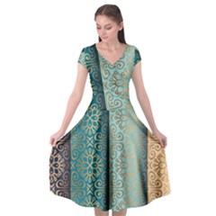 Gold Pattern Texture Golden Ornament Cap Sleeve Wrap Front Dress by Pakjumat