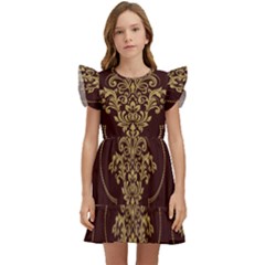 Vector Gold Ornament Pattern Seamless Damask Kids  Winged Sleeve Dress by Pakjumat