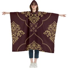 Vector Gold Ornament Pattern Seamless Damask Women s Hooded Rain Ponchos by Pakjumat