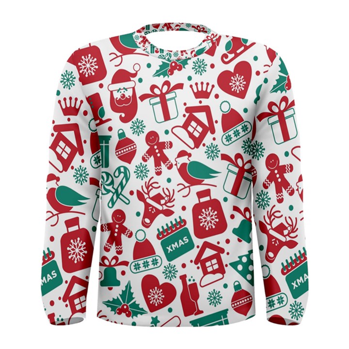 Background Vector Texture Christmas Winter Pattern Seamless Men s Long Sleeve T-Shirt