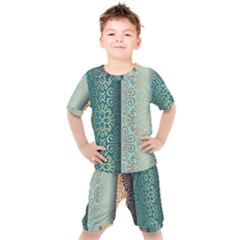 Gold Pattern Texture Golden Ornament Kids  T-shirt And Shorts Set by Pakjumat