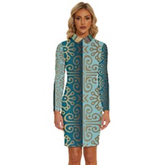 Gold Pattern Texture Golden Ornament Long Sleeve Shirt Collar Bodycon Dress by Pakjumat