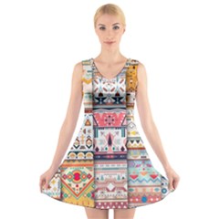 Pattern Texture Multi Colored Variation V-neck Sleeveless Dress by Pakjumat