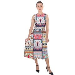 Pattern Texture Multi Colored Variation Midi Tie-back Chiffon Dress by Pakjumat