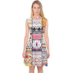 Pattern Texture Multi Colored Variation Capsleeve Midi Dress by Pakjumat