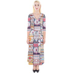 Pattern Texture Multi Colored Variation Quarter Sleeve Wrap Maxi Dress by Pakjumat