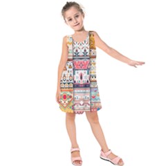 Pattern Texture Multi Colored Variation Kids  Sleeveless Dress by Pakjumat