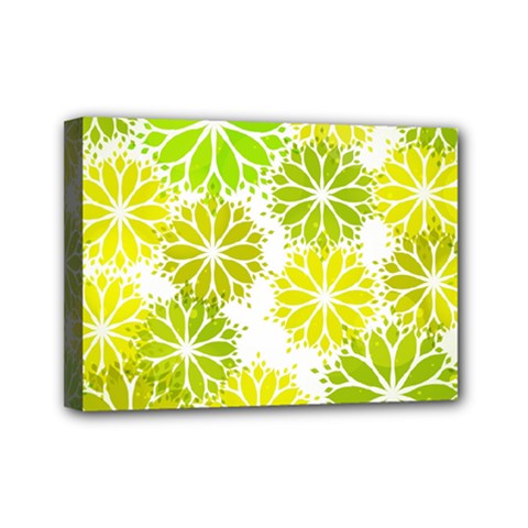 Flowers Green Texture With Pattern Leaves Shape Seamless Mini Canvas 7  X 5  (stretched) by Pakjumat