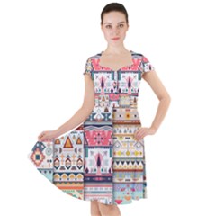 Pattern Texture Multi Colored Variation Cap Sleeve Midi Dress by Pakjumat