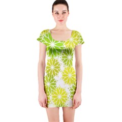 Flowers Green Texture With Pattern Leaves Shape Seamless Short Sleeve Bodycon Dress by Pakjumat