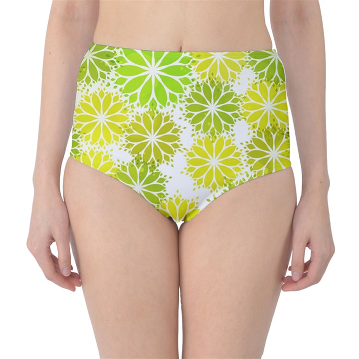 Flowers Green Texture With Pattern Leaves Shape Seamless Classic High-Waist Bikini Bottoms