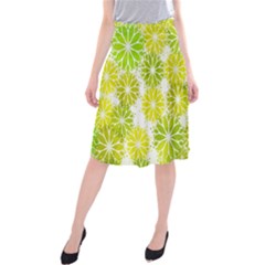 Flowers Green Texture With Pattern Leaves Shape Seamless Midi Beach Skirt by Pakjumat