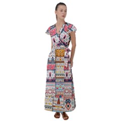 Pattern Texture Multi Colored Variation Flutter Sleeve Maxi Dress by Pakjumat