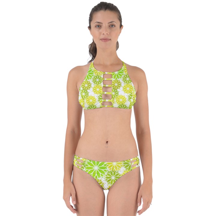 Flowers Green Texture With Pattern Leaves Shape Seamless Perfectly Cut Out Bikini Set