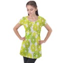 Flowers Green Texture With Pattern Leaves Shape Seamless Puff Sleeve Tunic Top View1