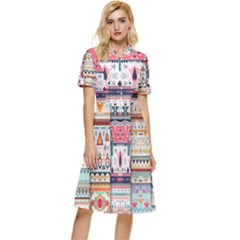 Pattern Texture Multi Colored Variation Button Top Knee Length Dress by Pakjumat