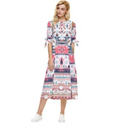 Pattern Texture Multi Colored Variation Bow Sleeve Chiffon Midi Dress by Pakjumat