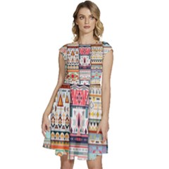 Pattern Texture Multi Colored Variation Cap Sleeve High Waist Dress by Pakjumat