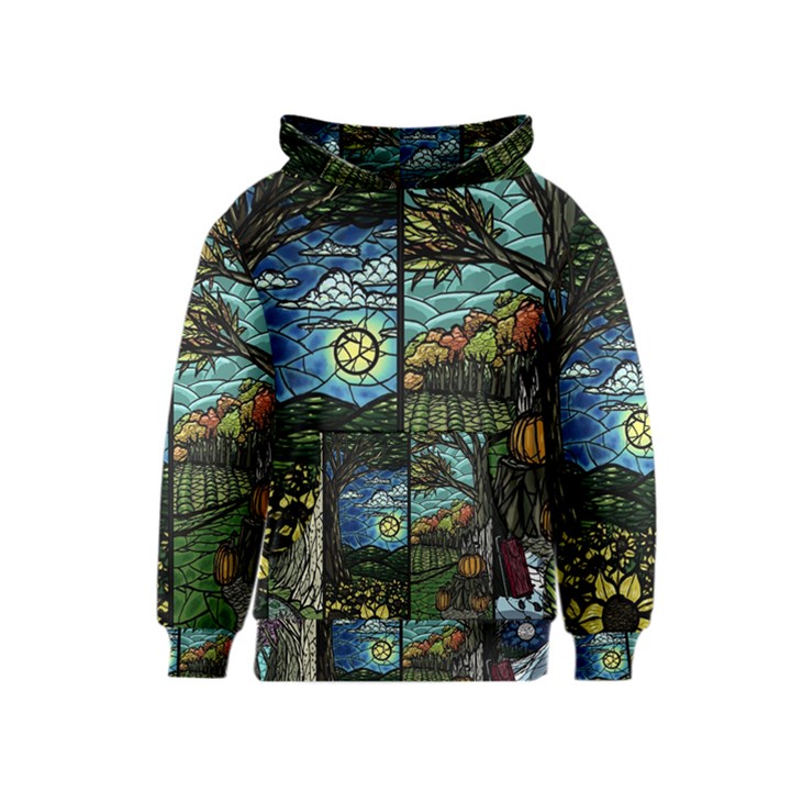 Four Assorted Illustrations Collage Winter Autumn Summer Picture Kids  Pullover Hoodie