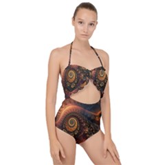 Paisley Abstract Fabric Pattern Floral Art Design Flower Scallop Top Cut Out Swimsuit by Pakjumat