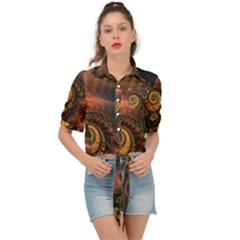 Paisley Abstract Fabric Pattern Floral Art Design Flower Tie Front Shirt  by Pakjumat