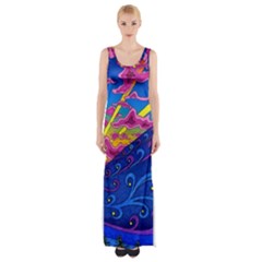 Abstract Paisley Art Pattern Design Fabric Floral Decoration Thigh Split Maxi Dress by Pakjumat