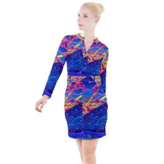 Abstract Paisley Art Pattern Design Fabric Floral Decoration Button Long Sleeve Dress by Pakjumat