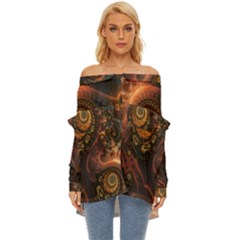 Paisley Abstract Fabric Pattern Floral Art Design Flower Off Shoulder Chiffon Pocket Shirt by Pakjumat