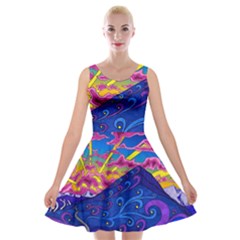 Abstract Paisley Art Pattern Design Fabric Floral Decoration Velvet Skater Dress by Pakjumat