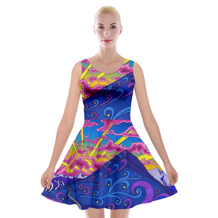 Abstract Paisley Art Pattern Design Fabric Floral Decoration Velvet Skater Dress