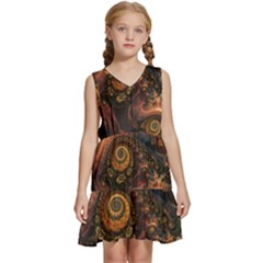 Paisley Abstract Fabric Pattern Floral Art Design Flower Kids  Sleeveless Tiered Mini Dress by Pakjumat