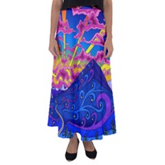 Abstract Paisley Art Pattern Design Fabric Floral Decoration Flared Maxi Skirt by Pakjumat