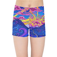 Abstract Paisley Art Pattern Design Fabric Floral Decoration Kids  Sports Shorts by Pakjumat