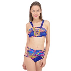 Abstract Paisley Art Pattern Design Fabric Floral Decoration Cage Up Bikini Set by Pakjumat