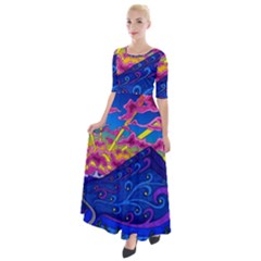 Abstract Paisley Art Pattern Design Fabric Floral Decoration Half Sleeves Maxi Dress by Pakjumat