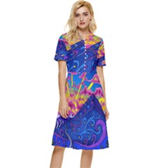 Abstract Paisley Art Pattern Design Fabric Floral Decoration Button Top Knee Length Dress by Pakjumat